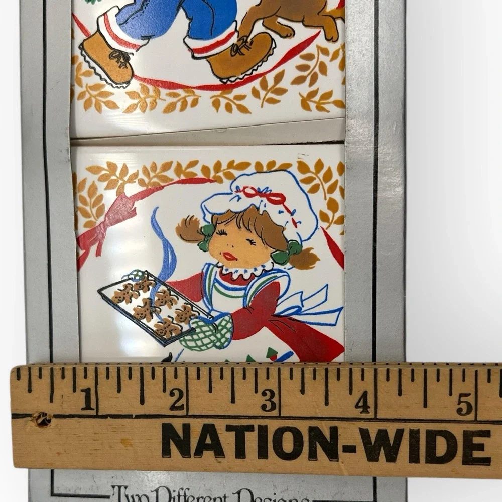 VTG Jasco Christmas Trivet Wall Hanging Ceramic Boy Logs Dog‎ Girl Cookies Cat